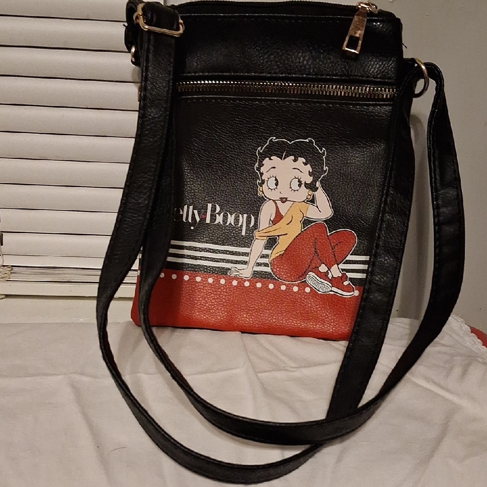 Betty Boop Black and Red Crossbody Bag with Cartoon Design